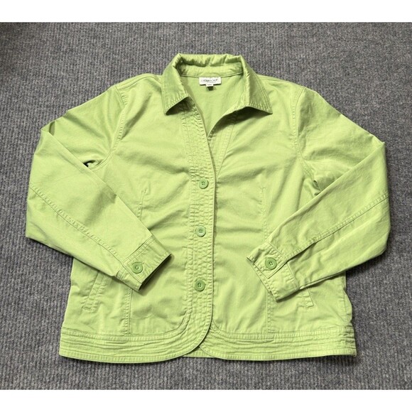 Coldwater Creek Tops - Coldwater Creek Womens Large Stretch Lime Green Button Up Shirt Jacket Top EUC